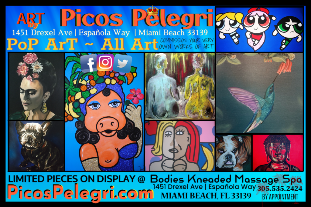 POP ART POST CARD WITH VARIOUS PAINTINGS BY PICOSPELEGRI.NET